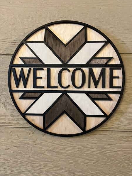 "Welcome Stained Glass look" Round Sign