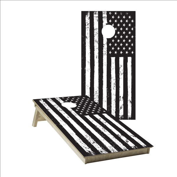 Black and White American Flag Cornhole Boards