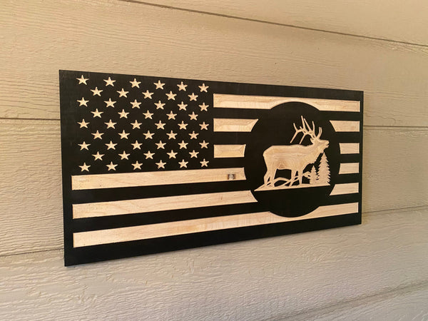 American Flag with Elk