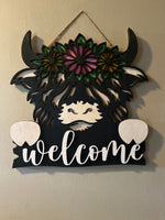 "Welcome-Highland Cow" Round Sign