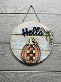 "Hello with Pumpkin" Round Sign