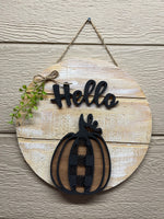 "Hello with Pumpkin" Round Sign