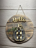 "Hello with Pumpkin" Round Sign