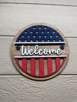 "Welcome American Flag" Round Sign